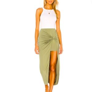 Superdown Marie Midi High Slit Mini Skirt Olive Green Size Small